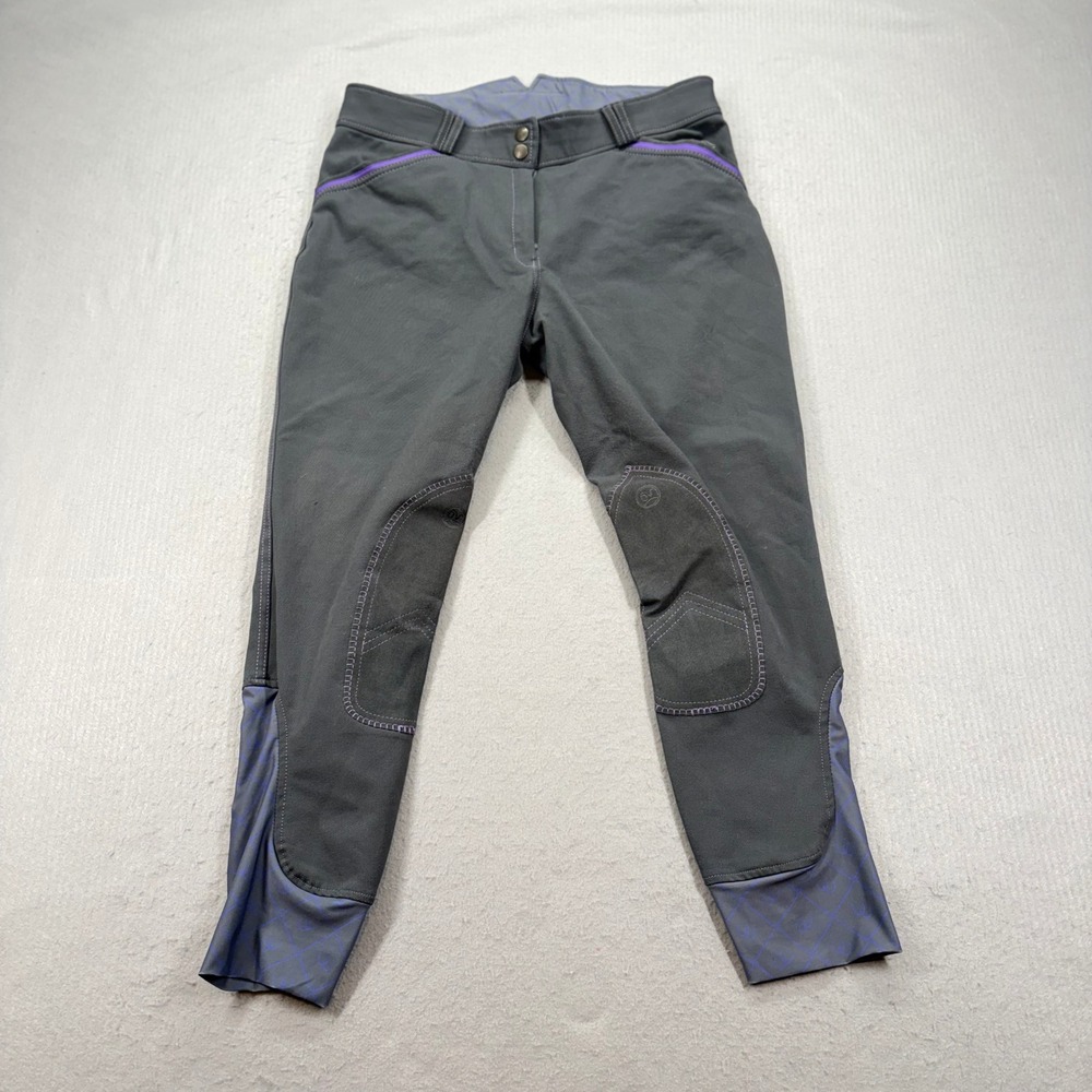 Ovation Riding Breeches Womens 32R Gray Purple Trim Knee Patch Equestrian Pants